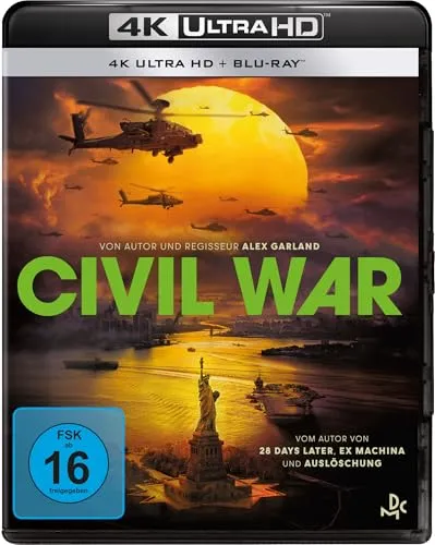 Civil War 4K UHD Blu-ray: Hochauflösende Filmversion - Spannender Actionfilm, freigegeben ab 16 Jahren, ideal für Filmabende in bester Bildqualität.