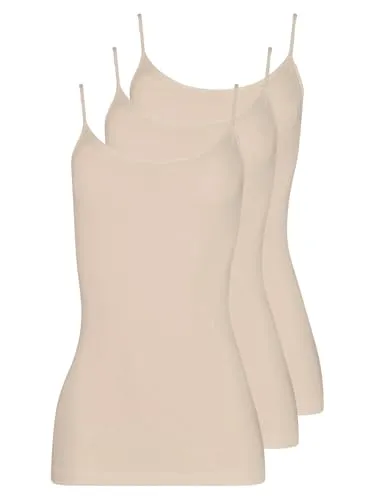 Pompadour Damen Spaghetti-Top 3er Pack, Biskuit 38 - Bequemes Spaghettitop aus hochwertigem Modal mit Elasthan-Anteil für eine optimale Passform. Ideal für den Alltag, mit sorgfältig genähten Abschlüssen.