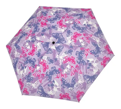 doppler® Taschenregenschirm Mini Light Up lila - Kompakter Mini-Regenschirm in lila mit stilvollem Butterfly-Design. Perfekt für unterwegs, leicht und handlich mit nur 165 g. Ideal für jedes Wetter!