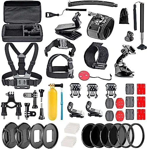 Navitech 60-in1 Action Kamera Zubehör Set Mit Eva Fall - Kompatibel mit dem COOAU Action Cam HD 4K 20MP WiFi