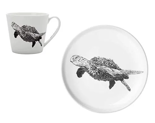 Dekomiro Becher Marini Ferlazzo Sea Turtle 2-teilig - Entdecken Sie die faszinierende Tierwelt Australiens mit diesem stilvollen Becher und Teller aus hochwertigem Porzellan. Ideal für jeden Anlass, spülmaschinen- und mikrowellenfest, perfekt zum Sammeln oder Verschenken.
