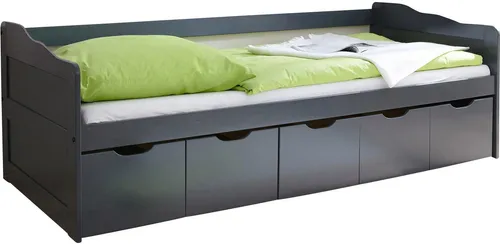 Funktionsbett "Maria" mit 5 Schubkästen - Praktisches Funktionsbett aus massivem Kiefernholz in anthrazit, bietet großzügigen Stauraum und ist wahlweise mit Matratze erhältlich.
