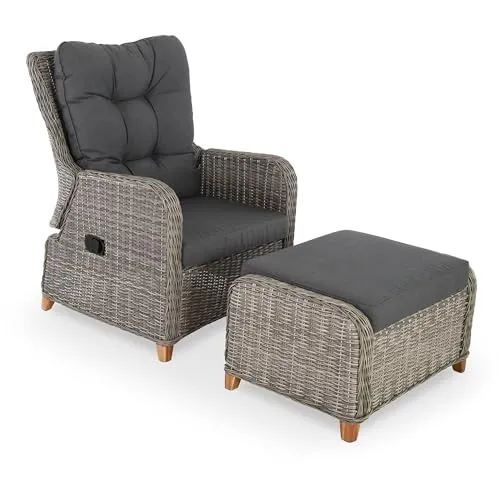 Raburg Alisa Garten-Relaxsessel mit Hocker - Bequem und Wetterfest - Entspanne im Garten mit dem Alisa Relaxsessel von Raburg. Inklusive Hocker, wetterfestem Polyrattan und stufenlos verstellbarer Rückenlehne. Ideal für bis zu 130 kg, pflegeleicht und schnell montiert.
