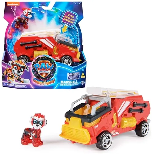 PAW Patrol: Der Mighty Kinofilm - Superhelden-Basis-Fahrzeug von Marshall - Motorfahrzeugspielset für Kinder ab 3 Jahren, mit Licht- und Geräuscheffekten, inklusive Marshall Figur für spannende Rettungsmissionen!