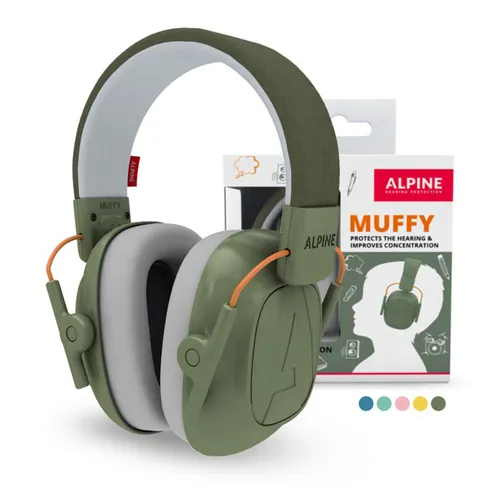 Gehörschutz Alpine Muffy Green NEU - Gehörschutz für Kinder, ideal für Konzerte und laute Umgebungen, bietet optimalen Schutz und hohen Tragekomfort.