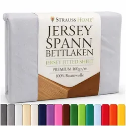 Strauss Home Spannbettlaken Premium 160 g/m2 Gekämmte Baumwolle Jersey in Hotelqualität, Gummizug: Rundumgummi, OEKO-TEX®-zertifiziert - Hotelqualität – Formstabil & Langlebig grau 140x200-160x200cm cm