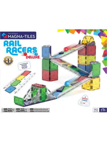 MAGNA-TILES® Rail Racers Deluxe 90-teiliges Magnetbauset - Bauspielzeugset mit 90 magnetischen Teilen, darunter 6 patentierte Schienen! Fördert spielerisches Lernen und die Entwicklung von Hand-Auge-Koordination für Kinder ab 3 Jahren.
