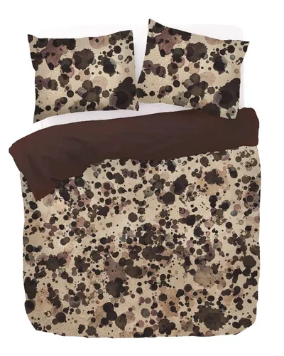 Kayori Satin-Bettwäsche-Garnitur Nihon in Terra - Bettwäsche aus 100% Bio-Baumwollsatin, superweich und atmungsaktiv. Kunstvolle Farbkleckse auf beigem Hintergrund machen Ihr Schlafzimmer zum Blickfang.