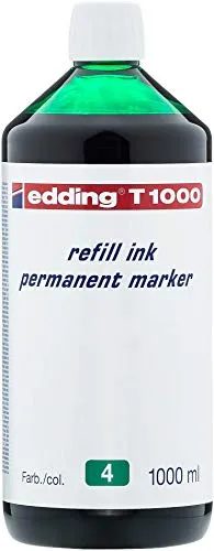 Edding T 1000 Nachfülltusche grün - Nachfülltusche für Permanentmarker, 1000 ml, geruchsarm und lichtbeständig. Ideal für kreative Anwendungen mit Pinseln und Schablonen. Made in Germany.
