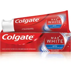 Colgate Zahnpasta Max White Optic 75ml - Zahnpasta für weißere Zähne mit optischen Aufhellern, die schonend bis zu 100% Zahnverfärbungen entfernen. Natriumfluorid schützt vor Karies und sorgt für ein strahlendes Lächeln.