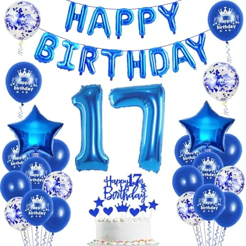 Luftballons 17. Geburtstag Dekoration junge blau happy birthday 17th Geburtstag Party Deko Set 17 geburtstag deko junge 17 jahre geburtstag jungen deko blau Folienballons 17 geburtstag junge deko(17)