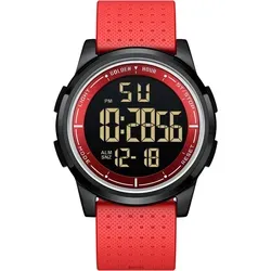 Minimalistische Sportuhr wasserdichte Digitaluhren Herren mit Weitwinkel-Metallgehäuse Helles Display Gummiband Armbanduhr für Herren Damen - Rot/Schwarz
