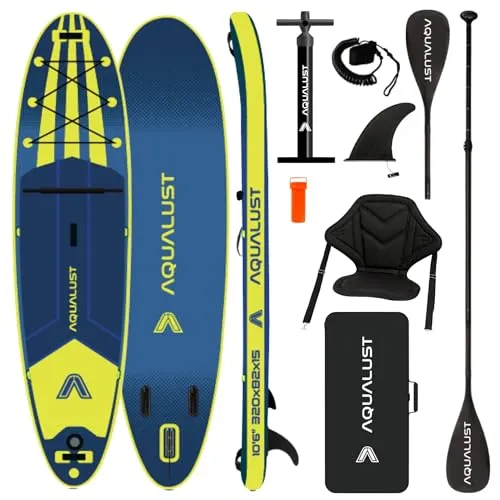 AQUALUST 10.6 iSUP Board Stand Up Paddle Set Surfboard aufblasbar 320cm SUP 150 KG Blue (Boardset+Kajakpaddel+Sitz)