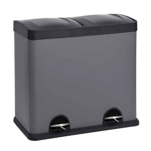 SVITA Mülltrennsystem T2x24 - Eleganter Abfalleimer aus Edelstahl - Haushaltszubehör mit 48 l Fassungsvermögen, ideal zur Mülltrennung. Ausgestattet mit rutschfesten Tret-Pedalen und herausnehmbaren Inneneimern für einfache Entsorgung.