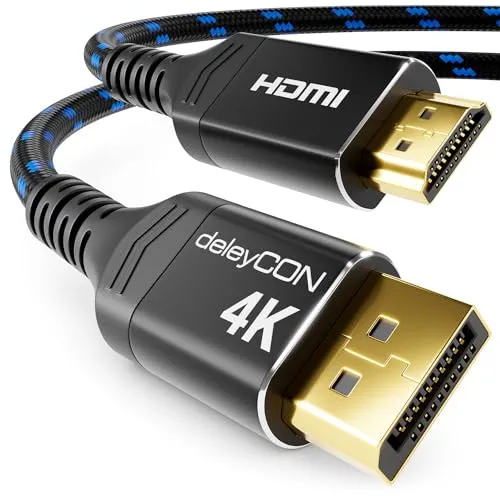 deleyCON 5m 4K DisplayPort auf HDMI Kabel (Für HDMI Monitor, TV, Beamer) - 4K@60Hz - Aluminium-Stecker + Nylonkabel - für DP Computer, PC, Grafikkarte