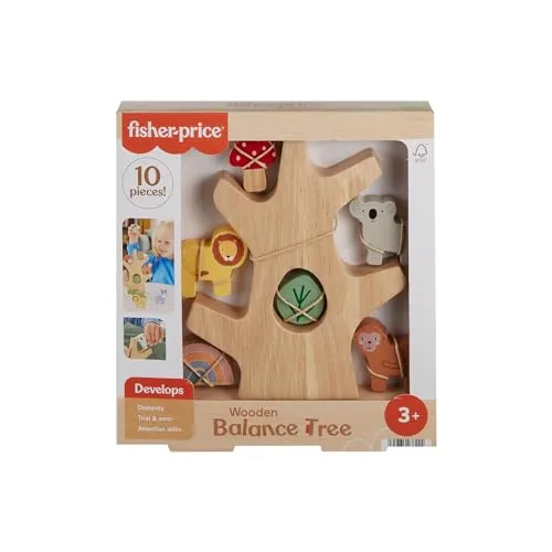 Fisher-Price Stapelspielzeug Balance-Baum aus Holz, 10 Holzteile für die spielerische Entwicklung für Kindergartenkinder ab 3 Jahren, HXT87