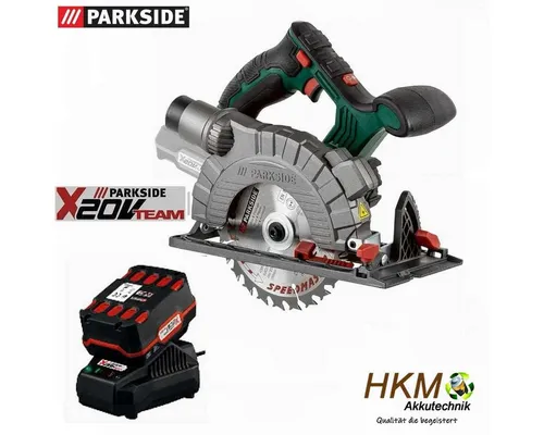 Parkside Akku-Handkreissäge PHKSA 20-Li B3 - Handkreissäge mit 4.0 Ah Akku und Ladegerät, ideal für kabelloses Arbeiten und präzise Schnitte in Holz.