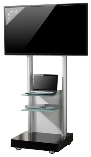 VCM TV Standfuß Monte Visolo 2, 32-70 Zoll - TV-Halterungen für Flatscreens bis 45 kg, aus hochwertigem Aluminium und MDF, mit 4 verdeckten Laufrollen für maximale Mobilität und Lieferung bereits aufgebaut.