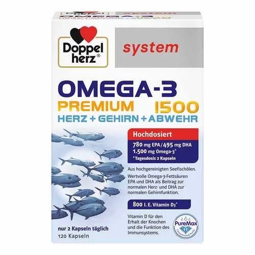 Doppelherz system Omega-3 Premium 1500 - 120 Kapseln, rezeptfrei und unterstützt Herzgesundheit