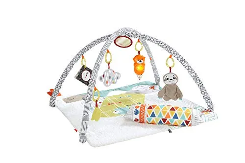 Fisher-Price HBB74-5 Sinnes Baby Spieldecke - Kuschelig weiche Krabbeldecke für Babys ab der Geburt mit 21 Sensorik-Spielzeugen, die alle Sinne fördern. Extra große, maschinenwaschbare Decke mit Plüsch-Lama und verstellbaren Spielzeugen.