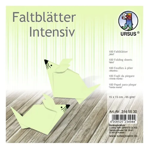100x URSUS Faltblatt Papier Faltblätter Universal MINT GRÜN 15x15cm durchgefärbt