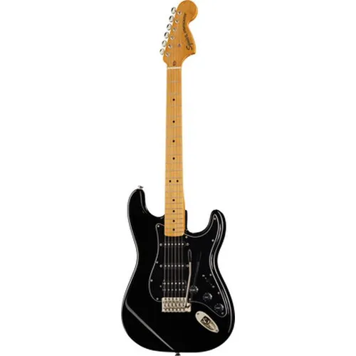 Squier CV 70s Strat HSS MN BLK - Squier Classic Vibe '70s Stratocaster HSS, ST-Style E-Gitarre; vielseitige Tonabnehmerkombination für grenzenlosen Sound und klassischen Look in elegantem Schwarz.