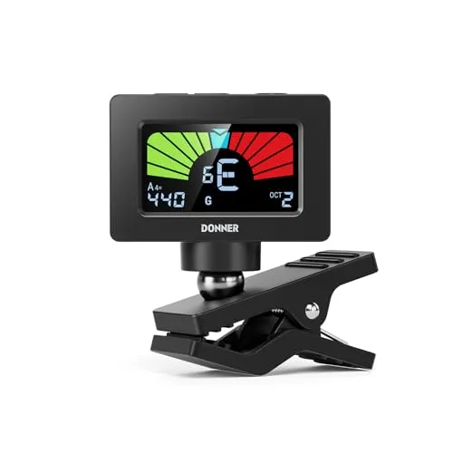 Donner Stimmgerät Gitarre Clip-On Magnetischer Gitarrentuner mit Farb-LCD-Display für Akustik-/E-Gitarre, Ukulele, Bass, Violine, Banjo, Tuning DT-10 – Schwarz