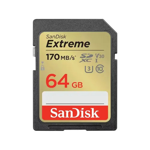 SanDisk Extreme SDXC UHS-I 64 GB - Ultra-schnelle 170 MB/s Übertragung, ideal für 4K UHD-Videos, wasserdicht und stoßfest