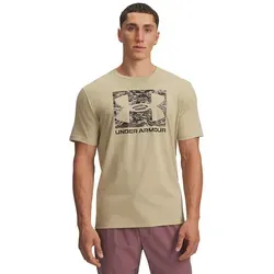 Under Armour Herren ABC Camouflage Boxed Logo Kurzarmshirt - Leichtes, schnelltrocknendes Sportshirt aus Baumwollmix mit geripptem Kragen, perfekt für Fitness und Freizeit in Field Khaki / Timberwolf Taupe.