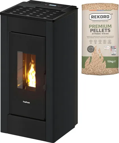Freepoint Pelletofen Sharp, 7 kW - Öfen mit modernem Design und 16 kg Pellettank, raumluftunabhängig und steuerbar über App oder Fernbedienung – ideal für effiziente Wärme.