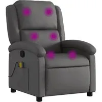 vidaXL Massagesessel Relaxsessel Echtleder Grau – Bequemer Liegesessel mit Massagefunktion - Erleben Sie höchsten Komfort mit diesem eleganten Relaxsessel aus Echtleder. Manuelle Liegefunktion und 6 Massagepunkte sorgen für entspannende Momente. Ideal für Ihr Zuhause!