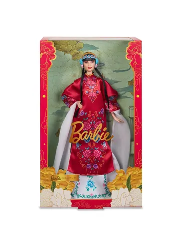 BARBIE Lunar New Year Barbie Puppe - Traditionelles rotes Kleid mit Pfingstrosenmuster, inspiriert von der Peking-Oper und perfekt als Glücksbringer
