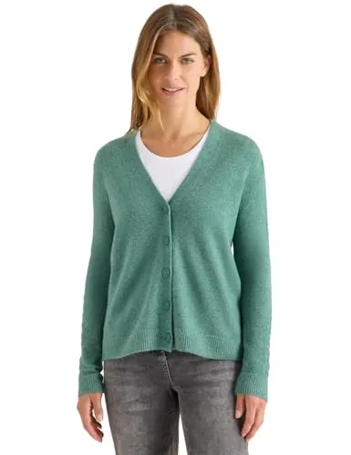 CECIIL Damen Cardigan in jewel grün melange - Strickjacke für Damen im Grobstrick-Design, bietet kuscheliges Tragegefühl und modischen V-Ausschnitt. Ideal für entspannte Looks, bequem und pflegeleicht.