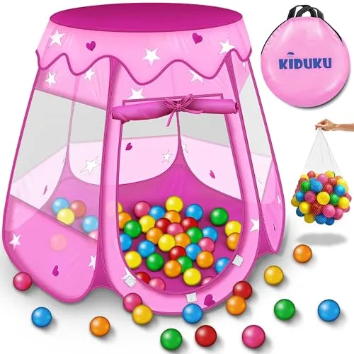 KIDUKU® Kinderspielzelt mit 100 Bällen - Spielhaus für drinnen und draußen (Pink) - Spielzelt für Kinder mit 100 bunten Bällen, wasserabweisend und schnell aufbaubar. Ideal für drinnen und draußen, perfekt zum Toben und Verstecken.
