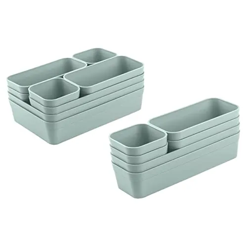 Gariella Schubladen-Organizer Set - Verstellbare Aufbewahrungsboxen in Pastell-Grün - Aufbewahrungsboxen für Ordnung in Schubladen, bestehend aus 14 verstellbaren Boxen in 4 Größen – ideal für Küche, Büro, Werkstatt oder Bad.