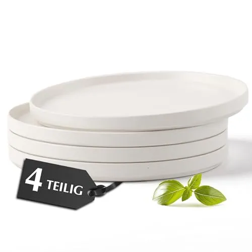 MIAMIO Teller Set für 4 Personen – Modernes Keramik Geschirr Set (Luxe Kollektion, Weiß) - Entdecken Sie das MIAMIO Teller Set für 4 Personen! Mit 4 großen und 4 kleinen Tellern aus widerstandsfähiger Keramik, spülmaschinen- und mikrowellenfest. Ideal für jeden Anlass, ob Alltag oder besondere Feier.