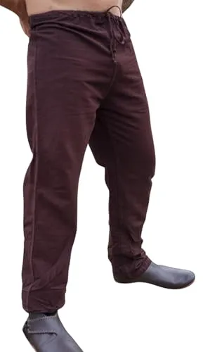 Leonardo Carbone® Leinenhose Asmund - Herren Leichte Sommerhose, Festival Outfit, Wikinger, Mittelalter Kleidung, LARP, Cosplay, Freizeithose Lang - 100% Leinen Dunkelbraun 3XL