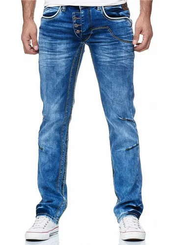 Rusty Neal Straight-Jeans RUBEN 30 mit Ziernähten - Casual Jeans in Blau, 99% Baumwolle für hohen Tragekomfort, mit trendigen Ziernähten für einen modernen Look.