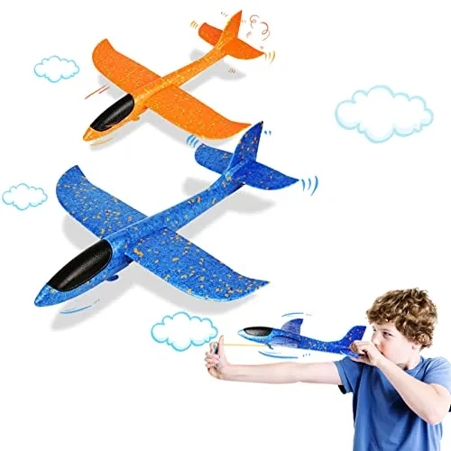 VCOSTORE Styroporflieger Katapult Flugzeug Styropor Kinder - 2 Stück Spielzeug Groß Segelflugzeug Wurfgleiter Flieger Styropor
