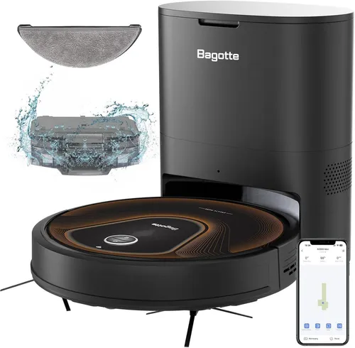 Bagotte 4in1 Roboter-Staubsauger mit Selbstentleerung - Der Bagotte BG950MAX vereint Saugen, Wischen und automatische Selbstentleerung in einem Gerät. Ideal für große Flächen bis 200 m² und mühelose Reinigung ohne manuelles Ausleeren. Steuern Sie ihn bequem per App oder Sprachbefehl!