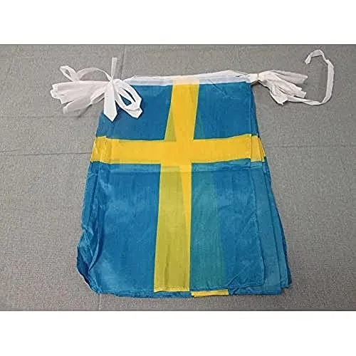 AZ FLAG - Fahnenkette Schweden 12 Meter Mit 20 Flaggen - 45x30 cm - Schwedische Girlande Flaggenkette 30 x 45 Cm