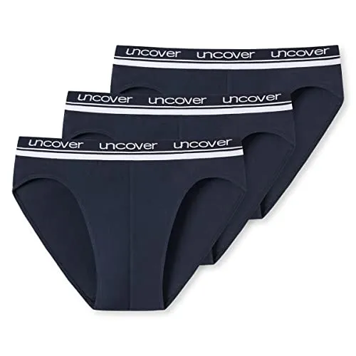 Uncover by Schiesser Rio Slip - 3er Pack (L Dunkelblau) - Herren-Slips mit Logo-Webgummibund, komfortabel und formstabil in elastischer Single-Jersey-Qualität für optimalen Tragekomfort.