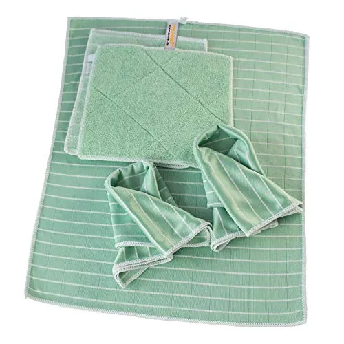 Bambus-Reinigungstücher Set - Fusselfreie Putzlappen für streifenfreies Reinigen - Putztücher aus 66% Polyester und 18% Viskose, fusselfrei und ideal für Glas. Langlebig mit mehr als 100 Wäschen, 3er Set in grün.