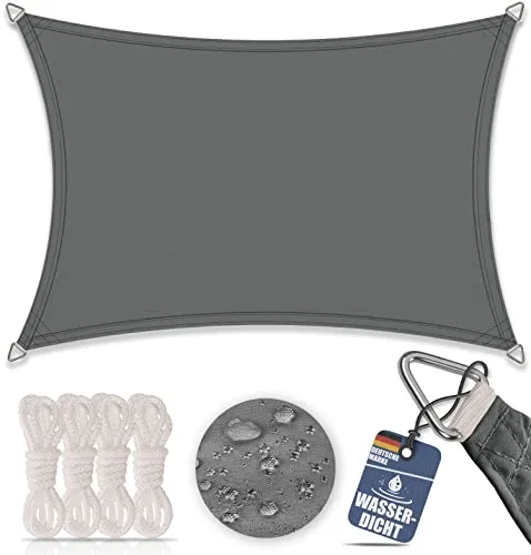 bonsport Sonnensegel Rechteck 2x4 m Graphit - Wasserdichter UV-Schutz für Garten und Balkon - Sonnenschutz aus hochwertigem, wetterfestem Polyester mit bis zu 90 % UV-Schutz. Ideal für dauerhafte Anbringung und optimalen Schutz auf Terrasse oder beim Camping.