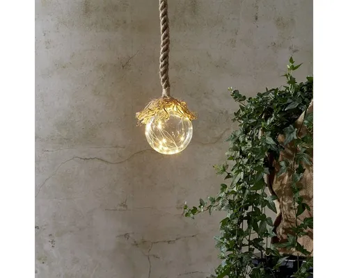 STAR TRADING LED Dekolicht LED Glaskugel mit Juteseil 15 warmweiße LED am Draht 10cm Innen, LED Classic, warmweiß (2100K bis 3000K)