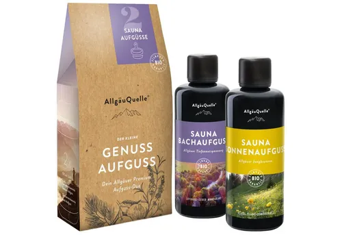 AllgäuQuelle Saunaaufguss Set BIO Aufgussmittel 2x100ml - Sauna-Zubehör mit entspannenden Düften von Lavendel und Lemongrass für ein erholsames Saunaerlebnis. Ideal für Wellnessliebhaber!