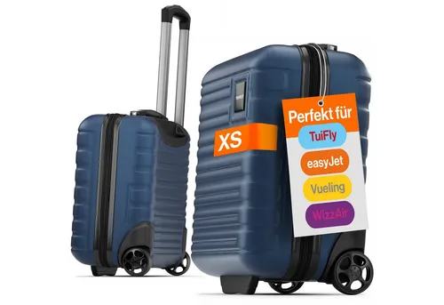 Travely Handgepäck-Trolley, 4 Rollen - Koffer mit 4 Rollen, robust aus Polycarbonat und mit TSA Schloss für Sicherheit. Ideal für Reisen, mit austauschbaren Rollen und praktischen Fächern für optimalen Stauraum.