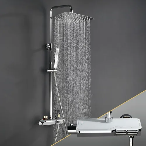 Görbach Regendusche Duschset - Edelstahlduschsystem mit Thermostat - Brausegarnituren mit XXL Kopfbrause aus rostfreiem Edelstahl für ein luxuriöses Duscherlebnis und intelligente Temperaturkontrolle für Sicherheit und Komfort.