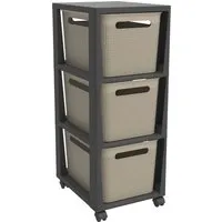 ROTHO Rollcontainer BRISEN - 3 x 16 l in Cappuccino - Praktischer Rollcontainer mit 3 Aufbewahrungskörben, platzsparend und mobil dank 4 Rollen – ideal für Zuhause oder das Büro.