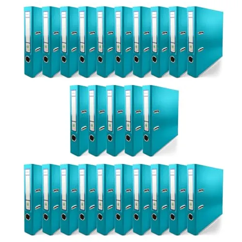Netuno 25x Ring-Buch Türkis DIN A4 Ekobox 2-Ring-Mechanik 5cm Ringmappe a4 schmaler Aktenordner a4 schmal Aktenordner dünn Kunststoffordner einfarbig Ordner Dokumente Ringbuch Ordner Schulordner